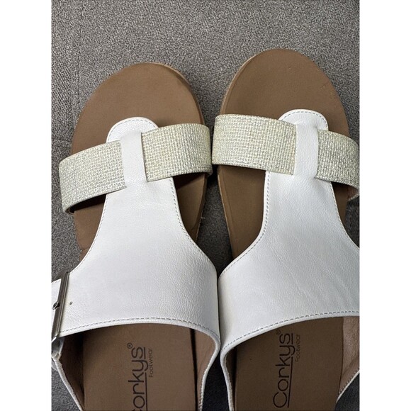 New Corkys Top Secret Wedge Sandals Size 7 White Slip On Adjustable Buckle - Picture 11 of 11